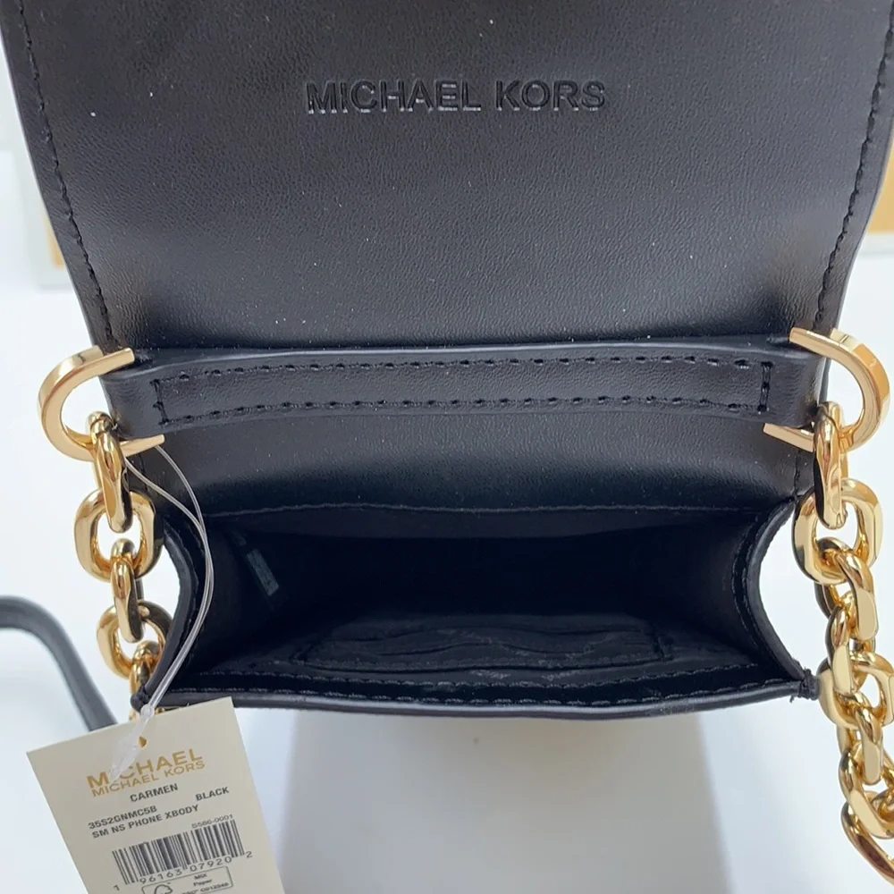 NWT MICHAEL KORS CARMEN SMALL NORTH SOUTH PHONE XBODY BLACK SIGNATURE MULTI COLO